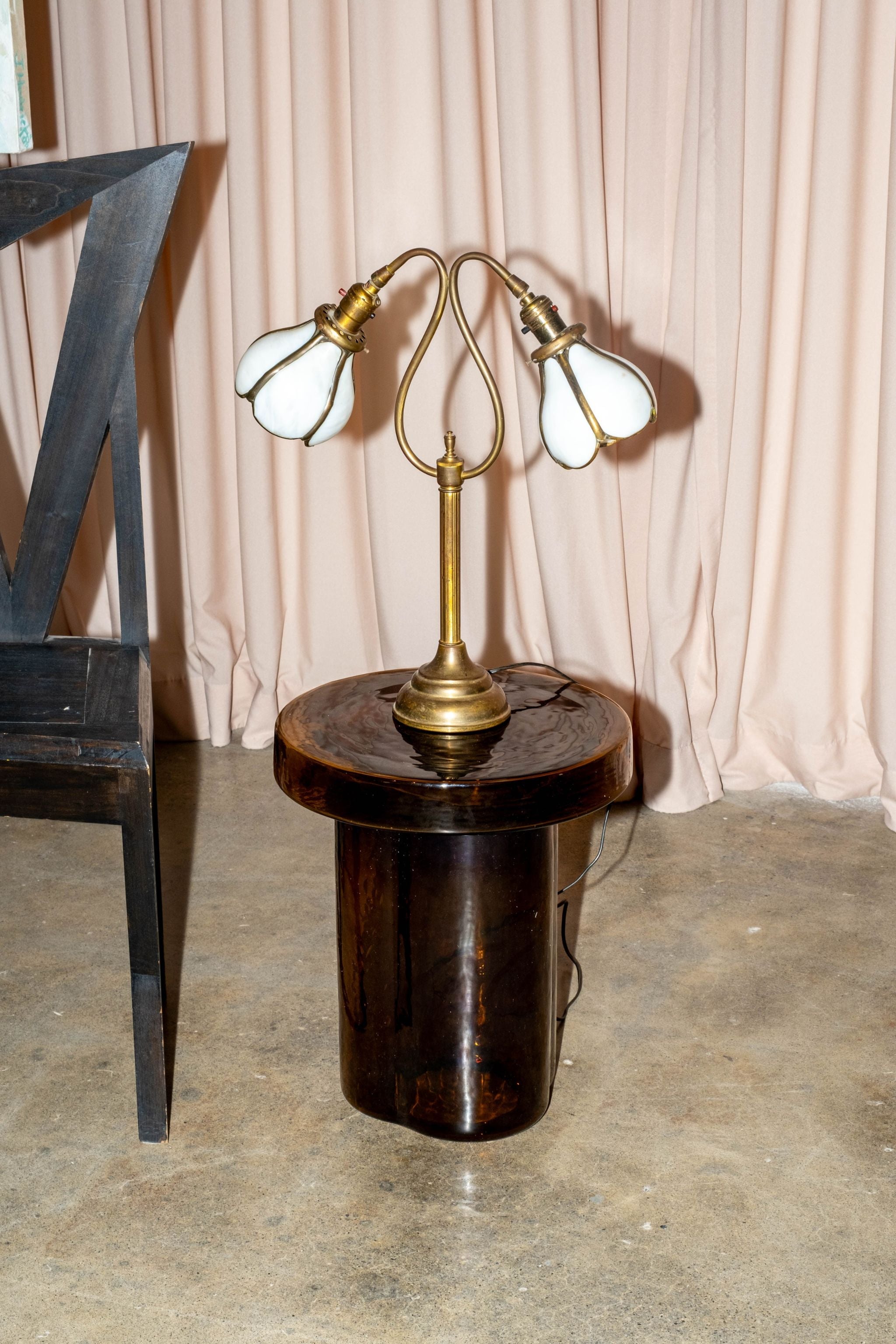 Brass Lamp with Glass Shades