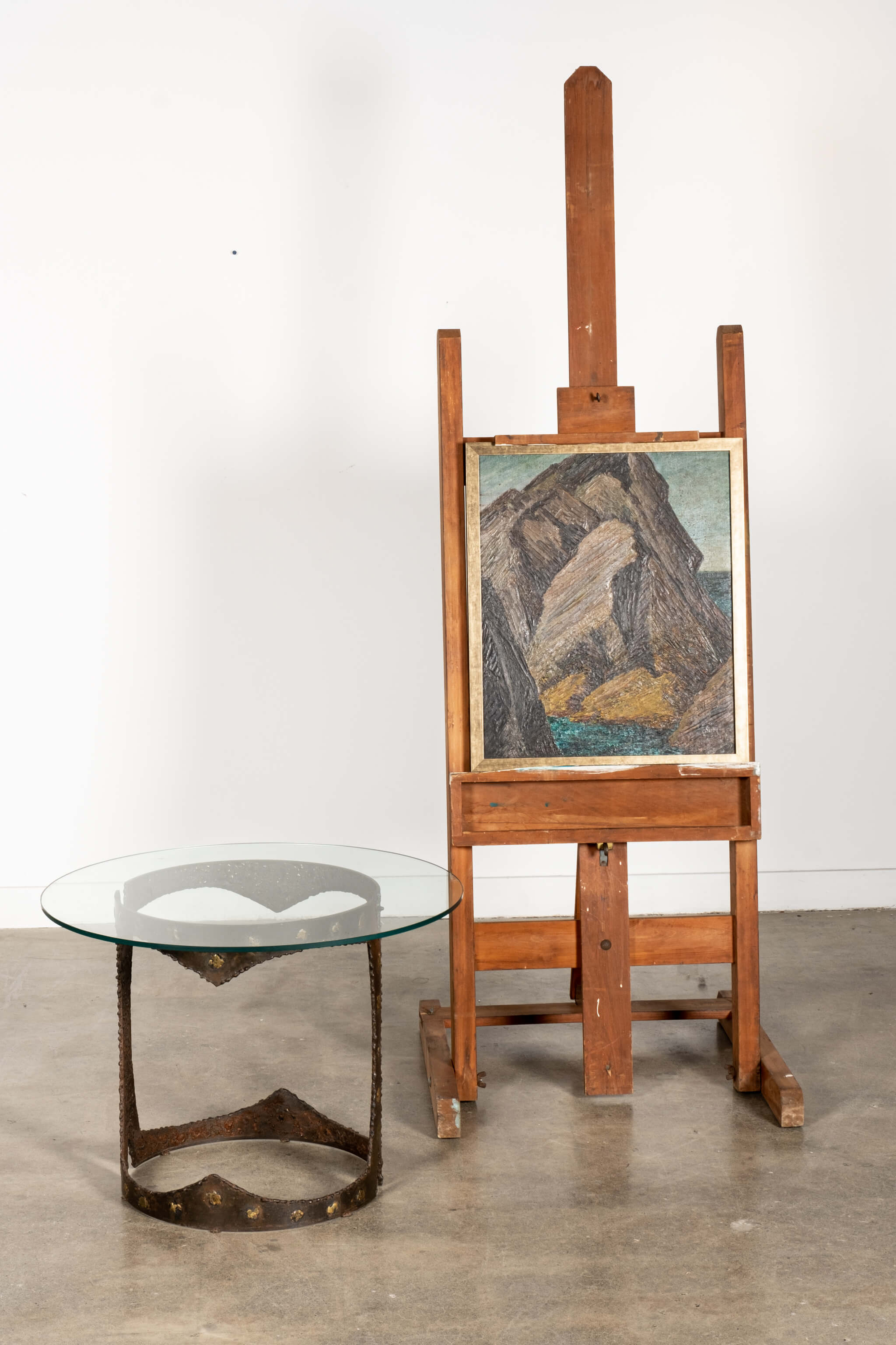 Brutalist Side Table with Glass Top