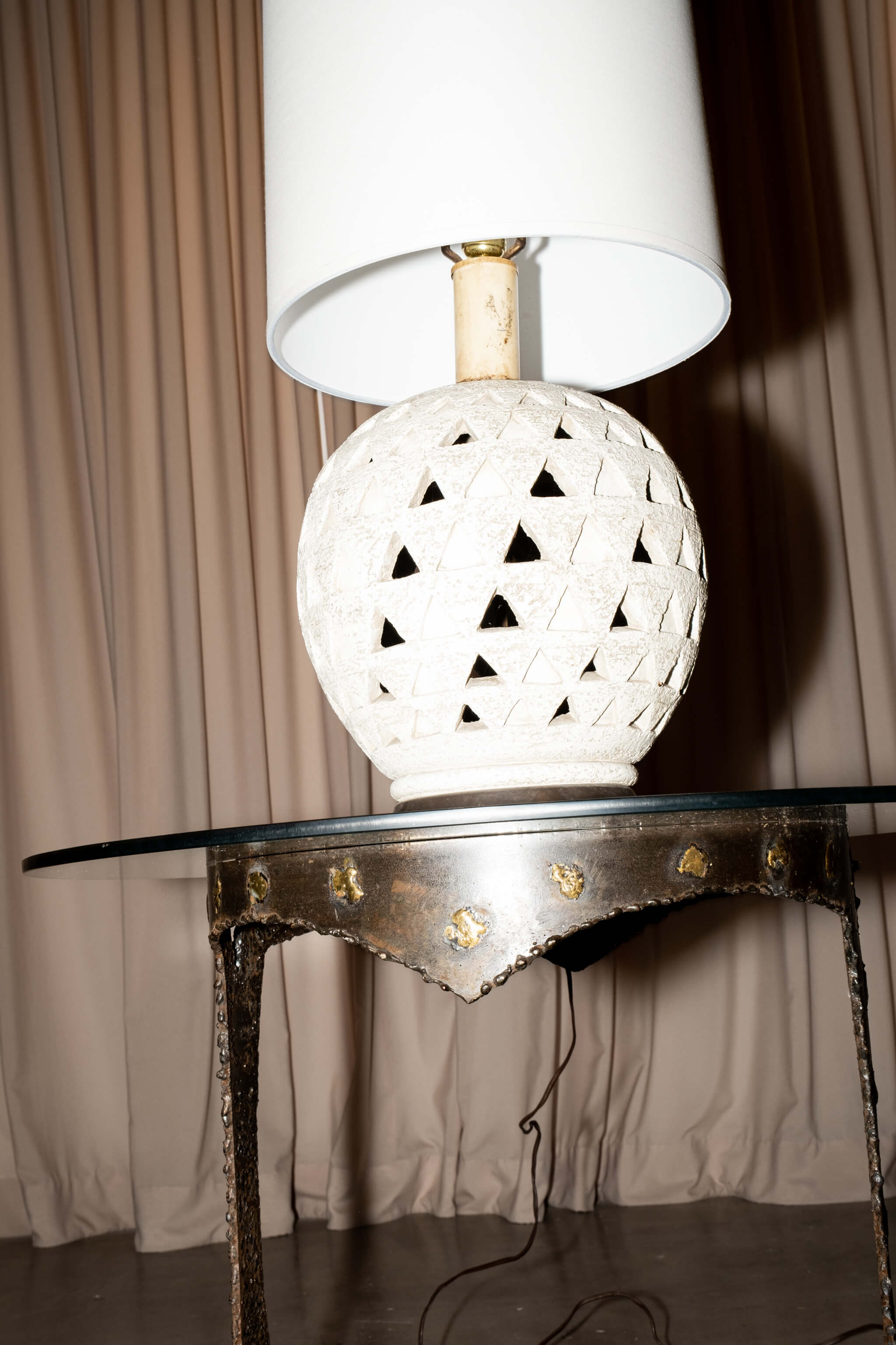 Brutalist Side Table with Glass Top