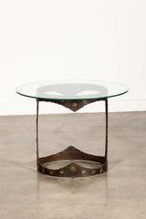 Brutalist Side Table with Glass Top