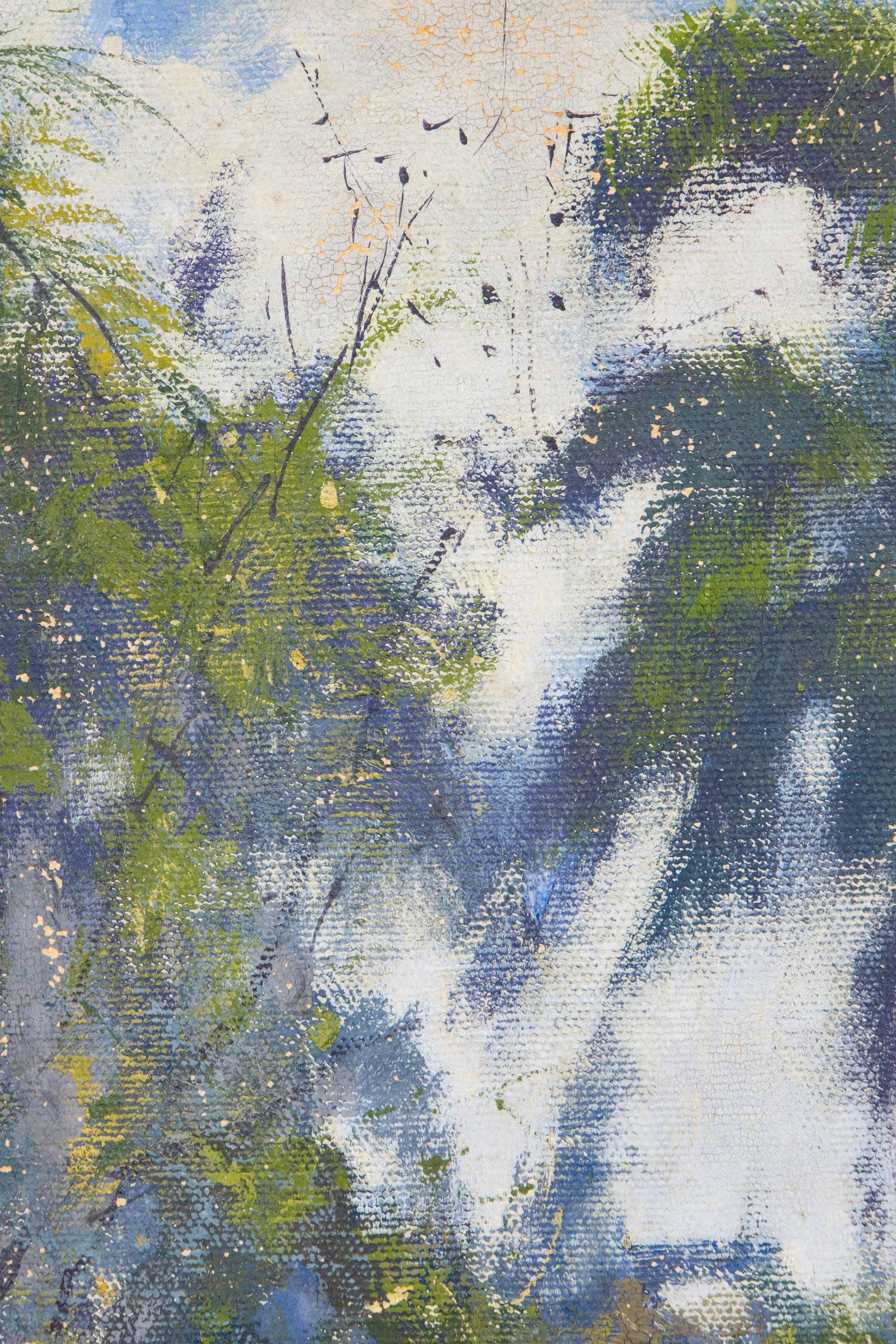 "Royal Palms", 1920s Oil Painting in Gold Frame