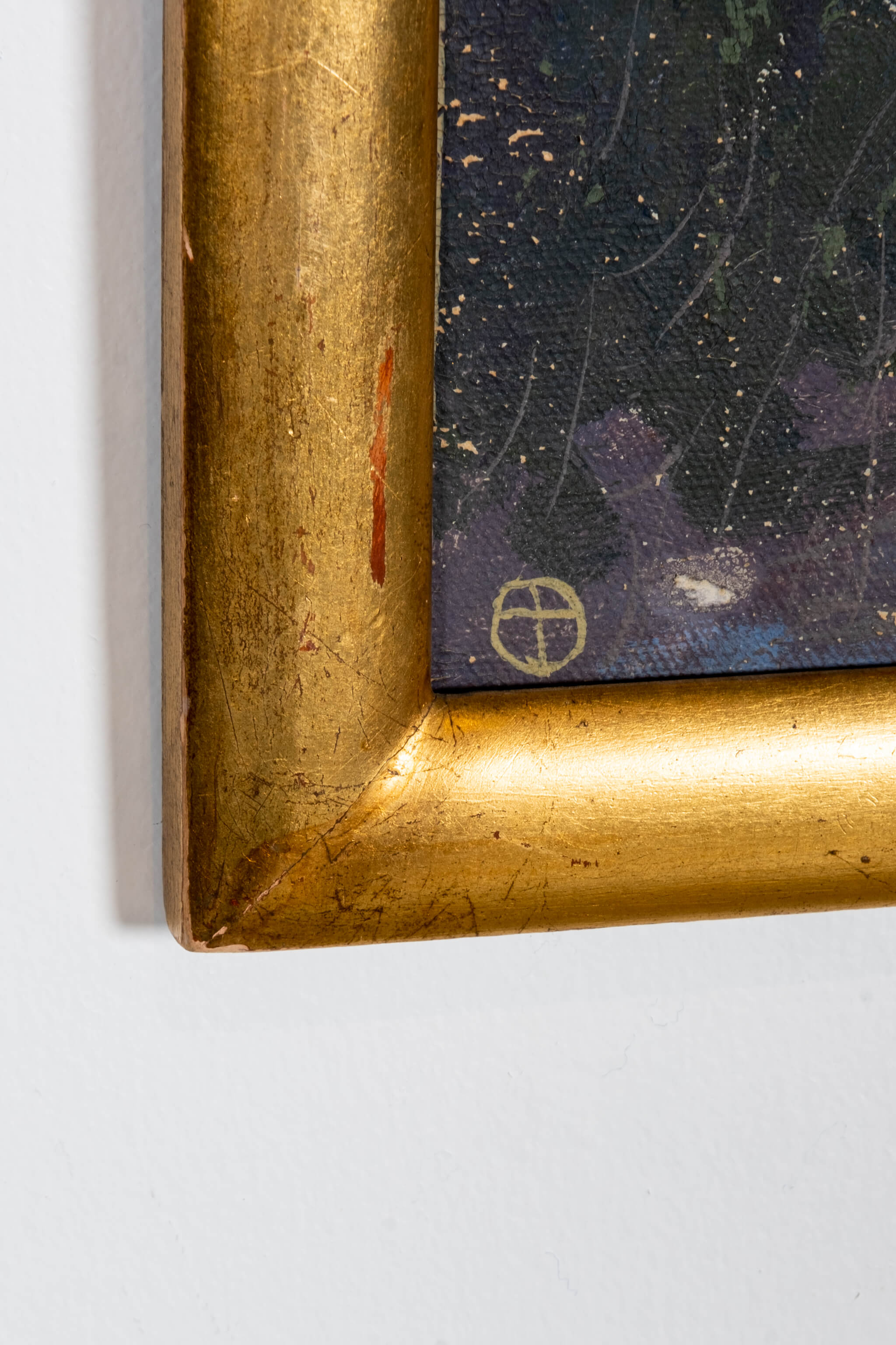 "Royal Palms", 1920s Oil Painting in Gold Frame