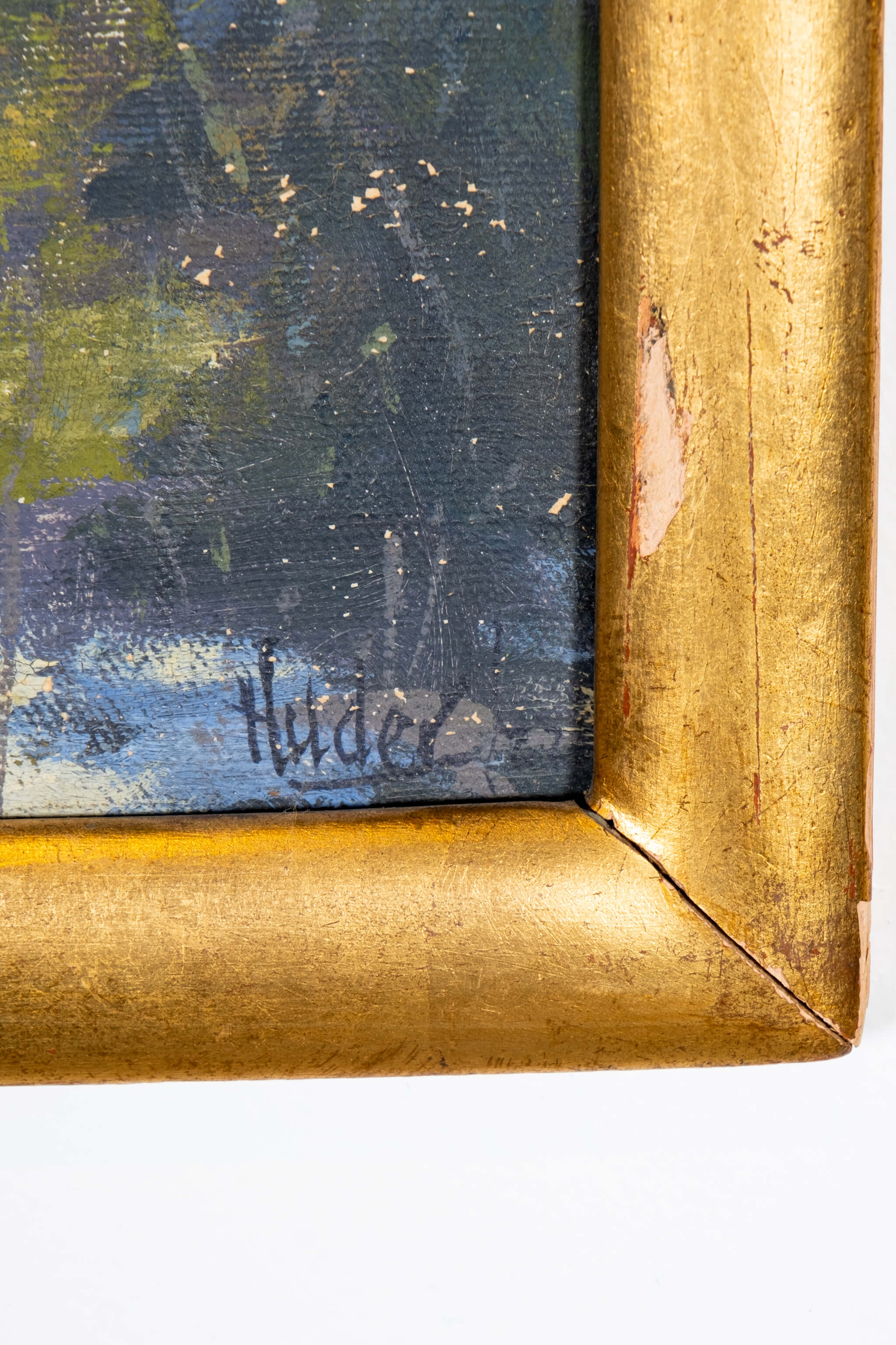 "Royal Palms", 1920s Oil Painting in Gold Frame