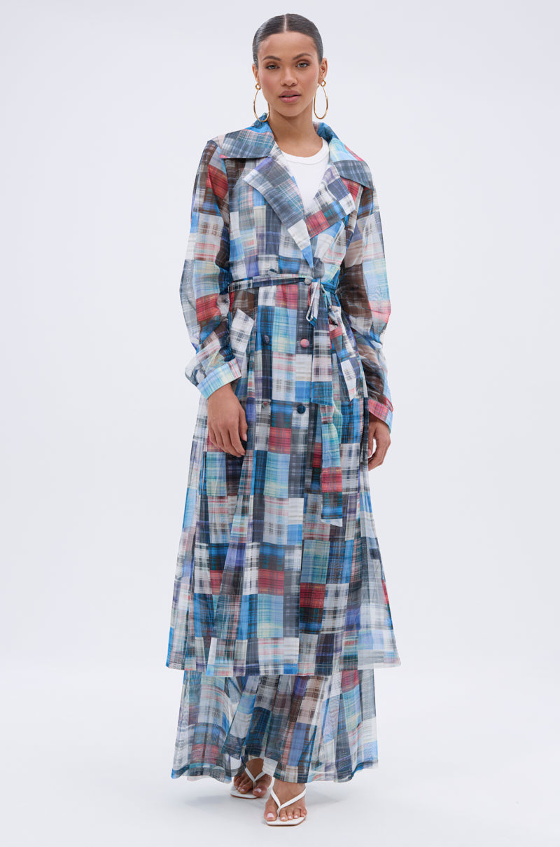 LIVING THE LIFE PLAID MESH TRENCH