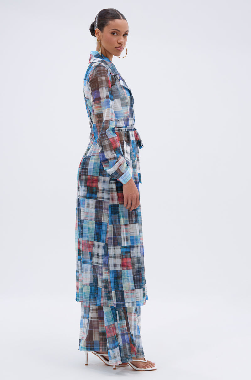 LIVING THE LIFE PLAID MESH TRENCH