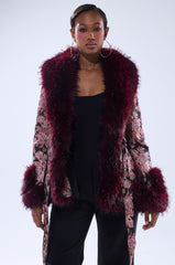 KENZY FUR TRIM MOTO IN PINK MULTI