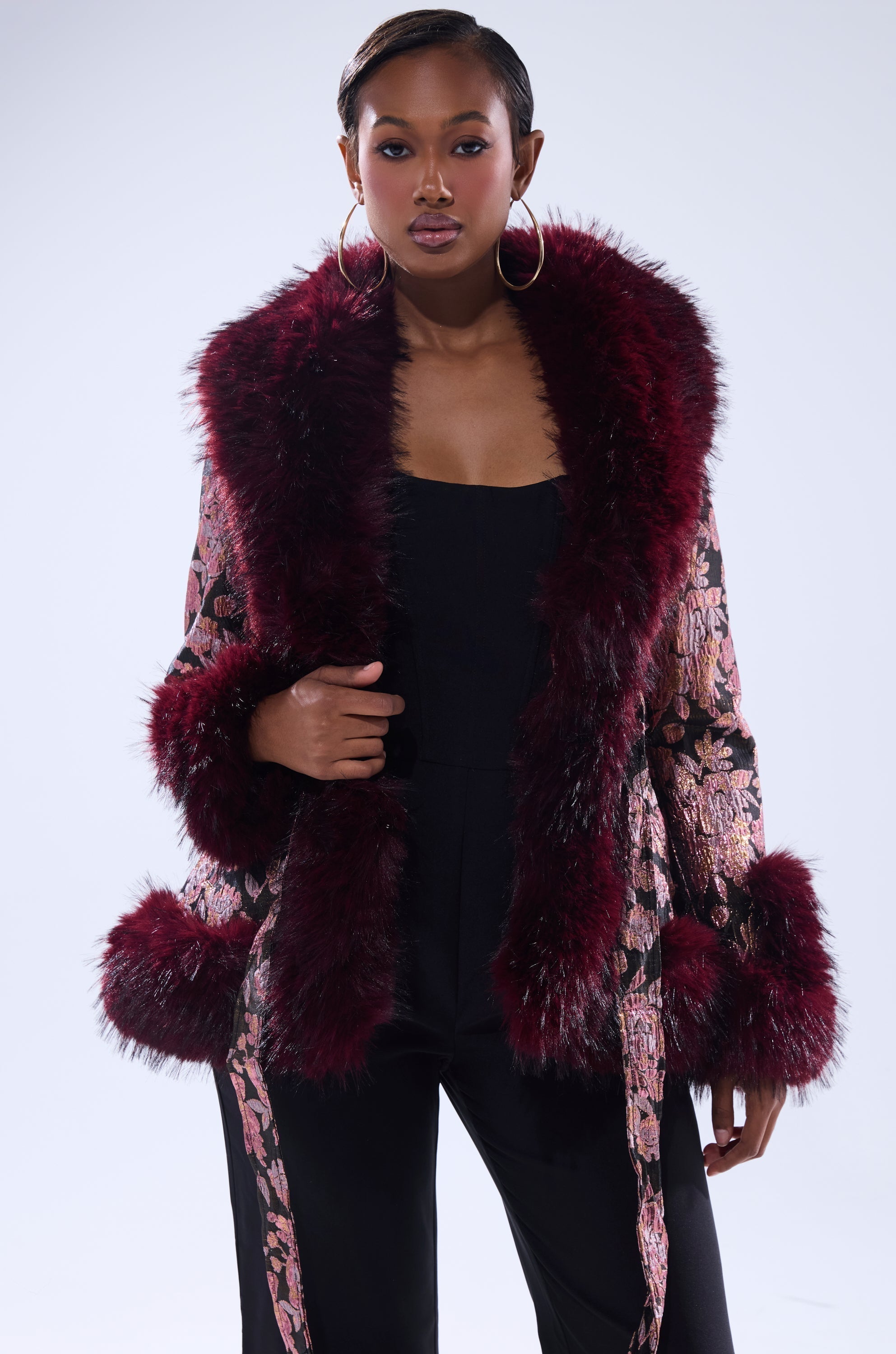 KENZY FUR TRIM MOTO IN PINK MULTI