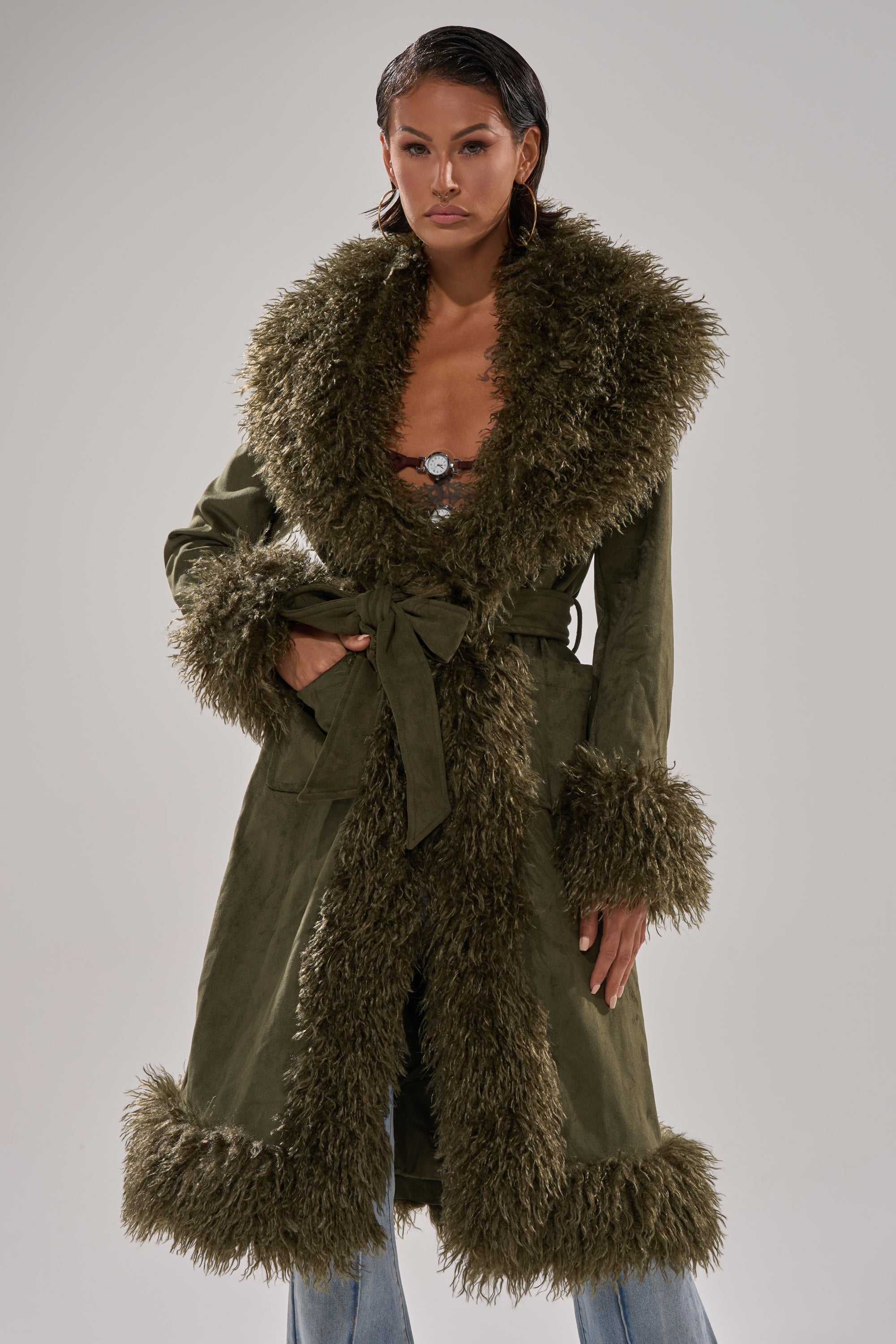 JADE FUR TRIM TRENCH