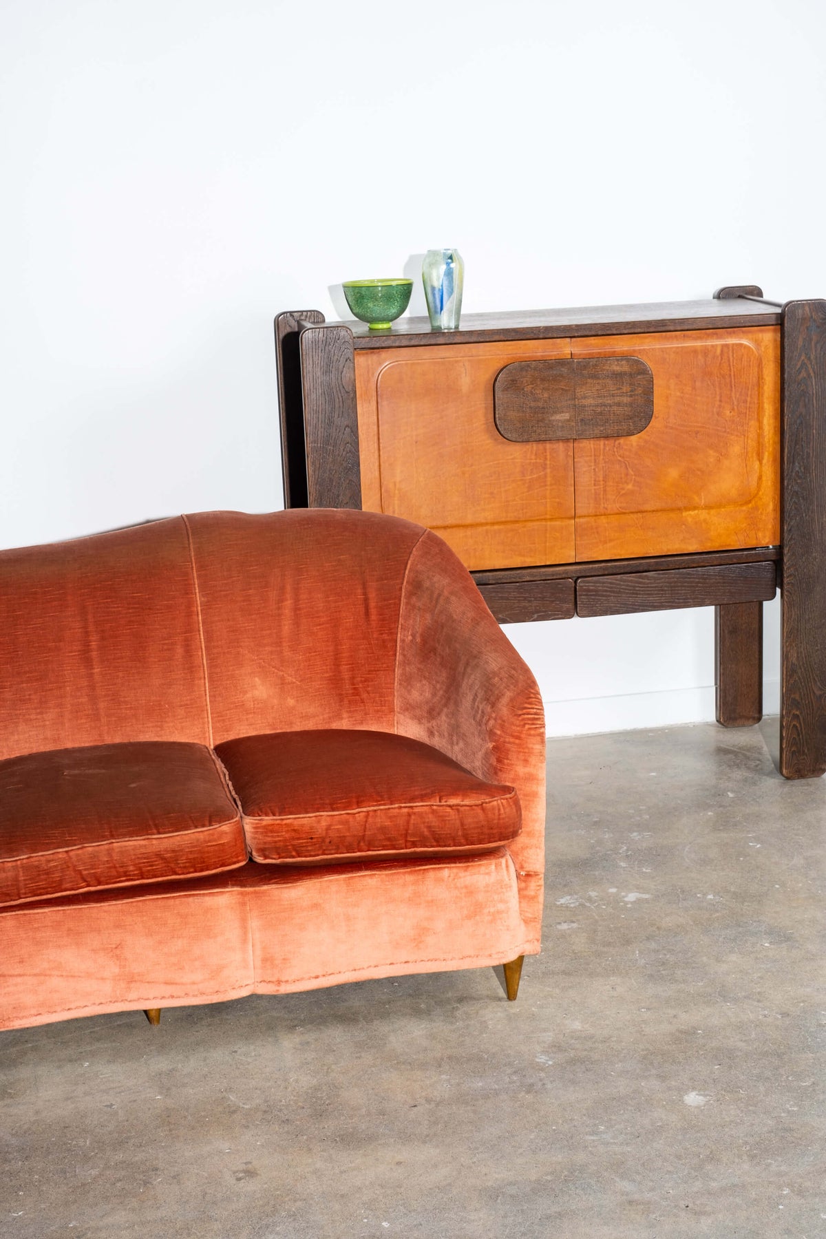 Brutalist Leather-Front Cabinet