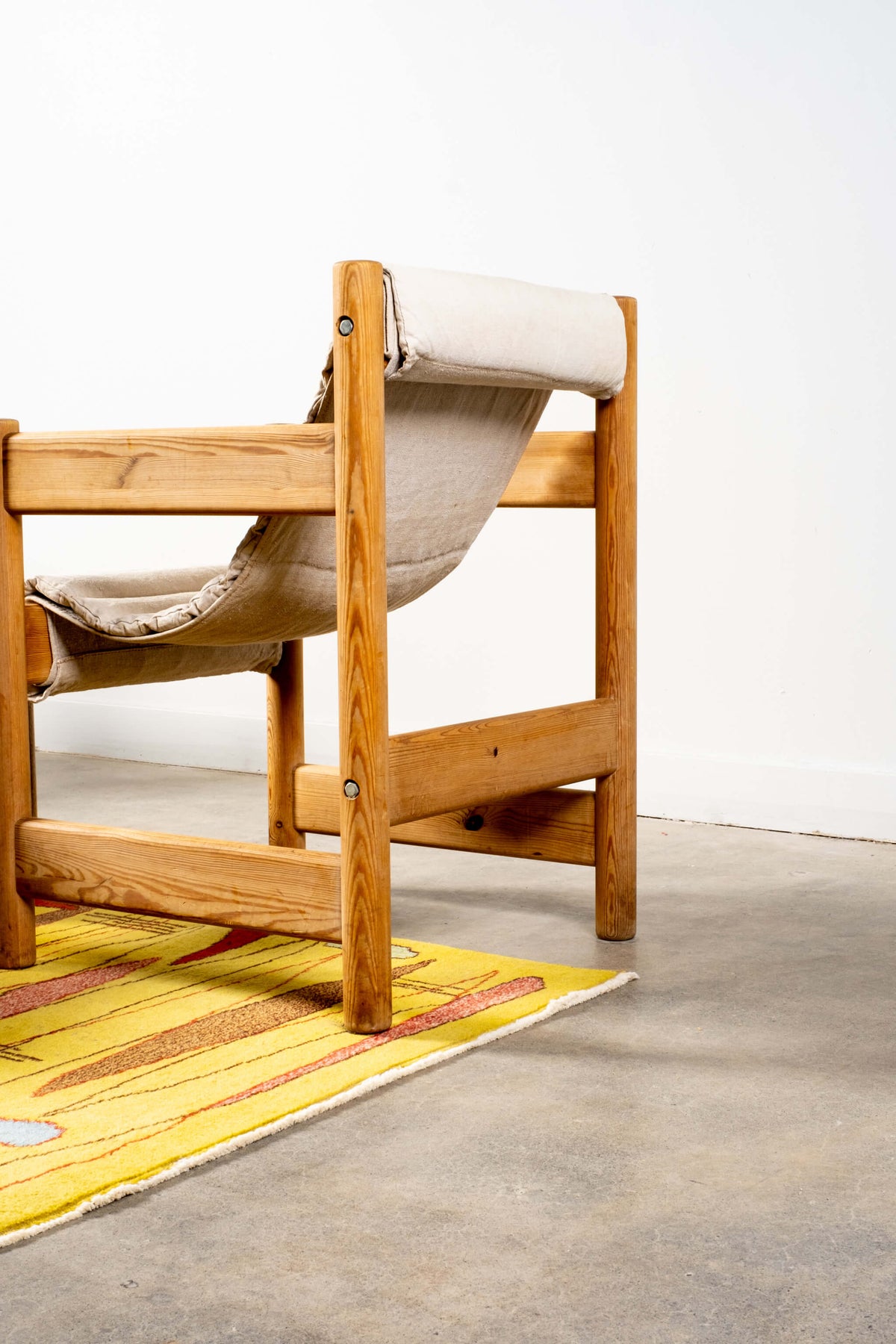 Belgian Pine Chair with Vintage Linen Sling Seat