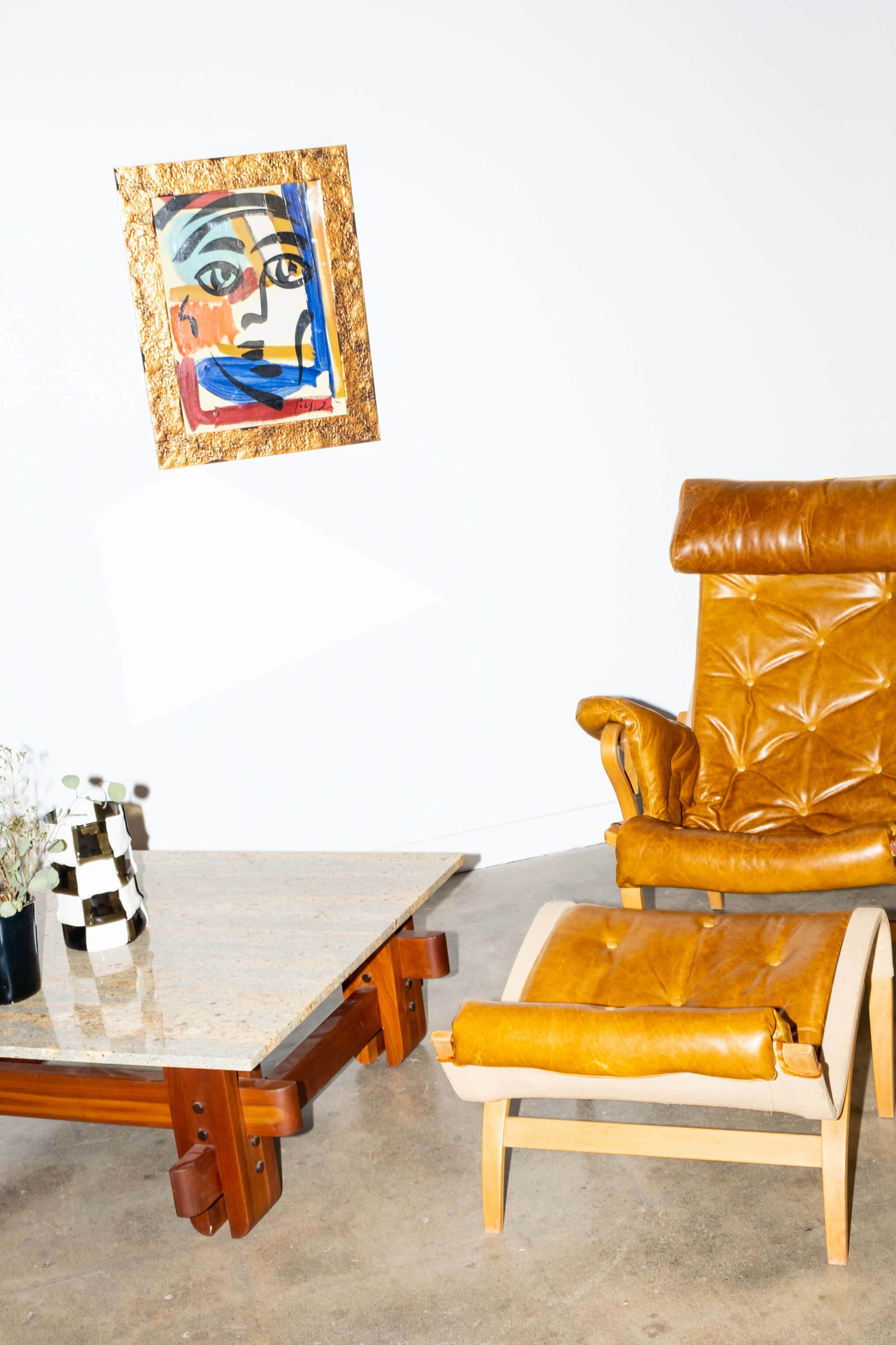 Pernilla 69' Leather and Beech Chair and Ottoman