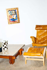 Pernilla 69' Leather and Beech Chair and Ottoman