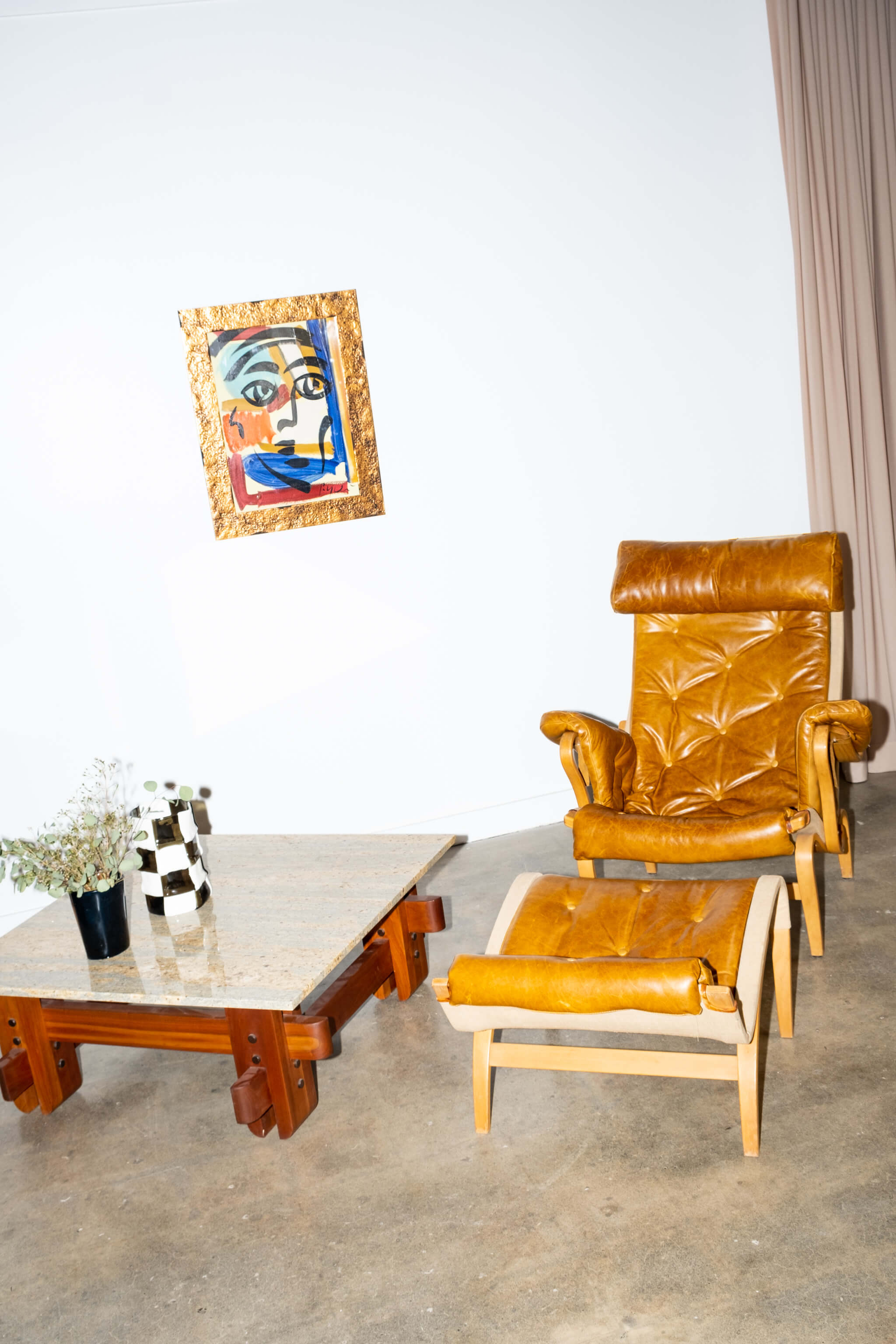 Pernilla 69' Leather and Beech Chair and Ottoman