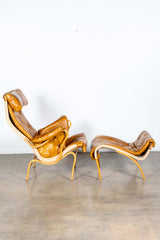 Pernilla 69' Leather and Beech Chair and Ottoman