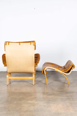 Pernilla 69' Leather and Beech Chair and Ottoman