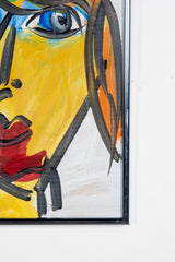 Abstract yellow portrait, red lip