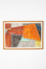 Abstract Cubist Pastel in Wood Frame