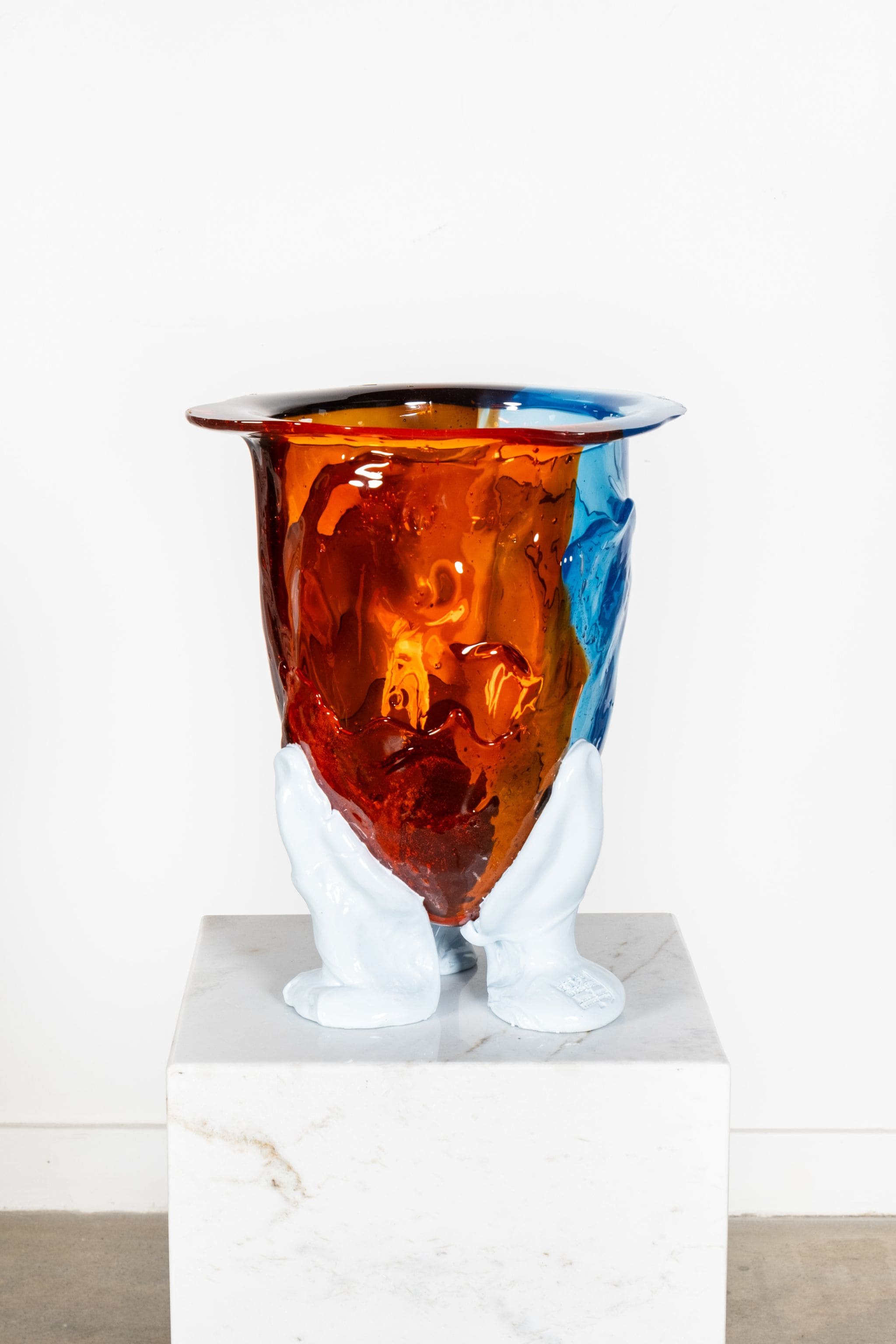 Amazonia Vase (Large), Clear Orange and Blue with Pastel Blue Feet