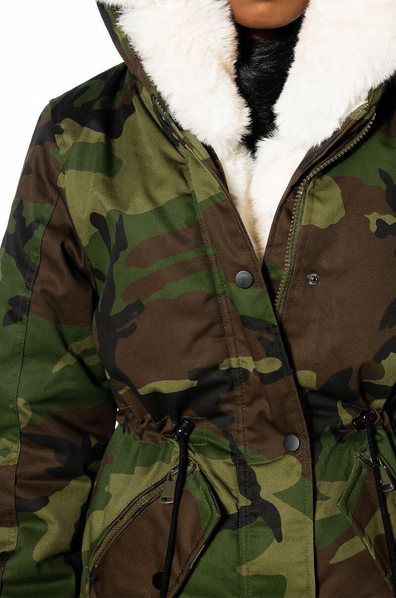 FUR LINED CAMO COAT