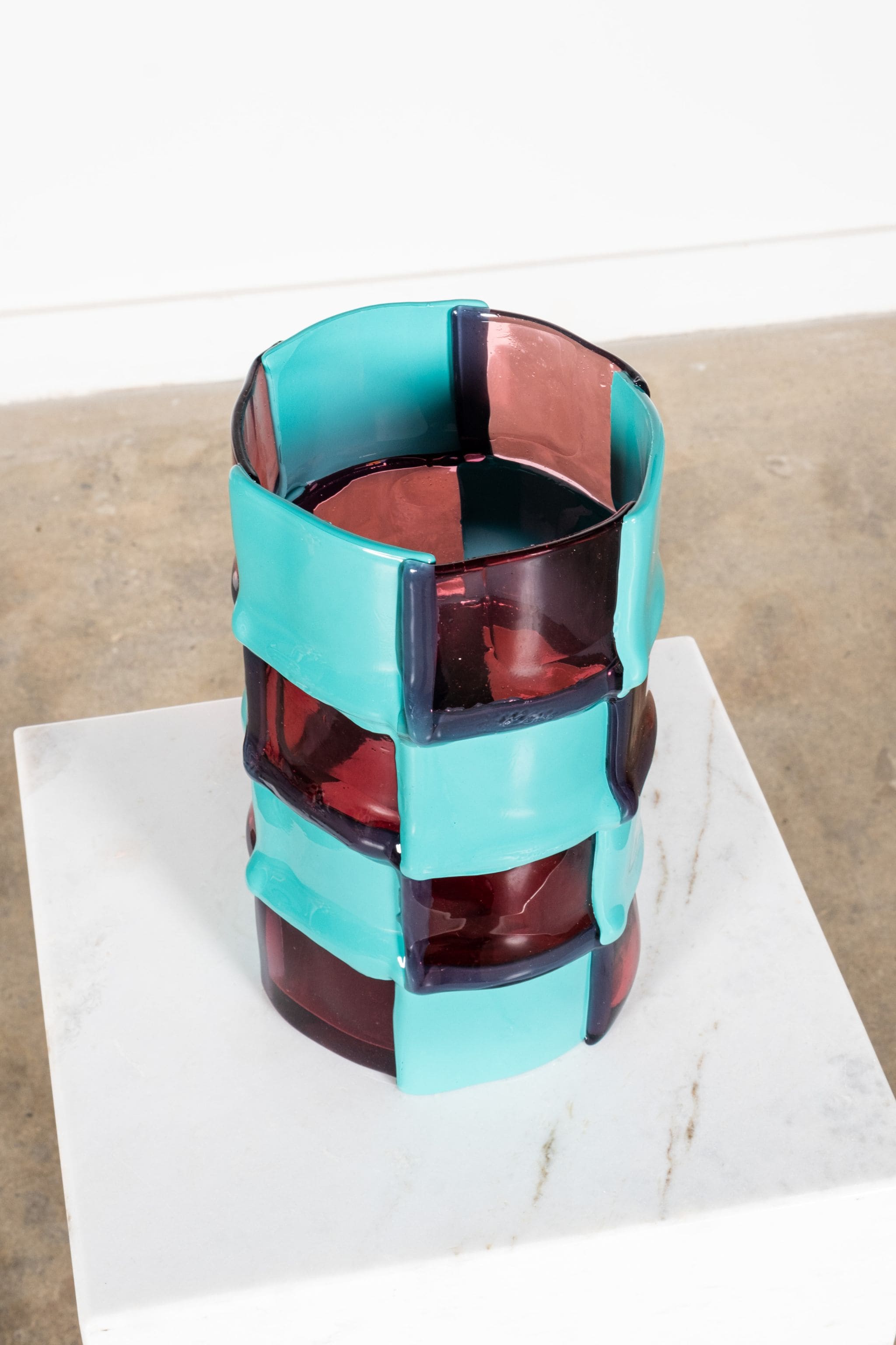 Bamboo Vase (Large), Turquoise and Light Fuschia