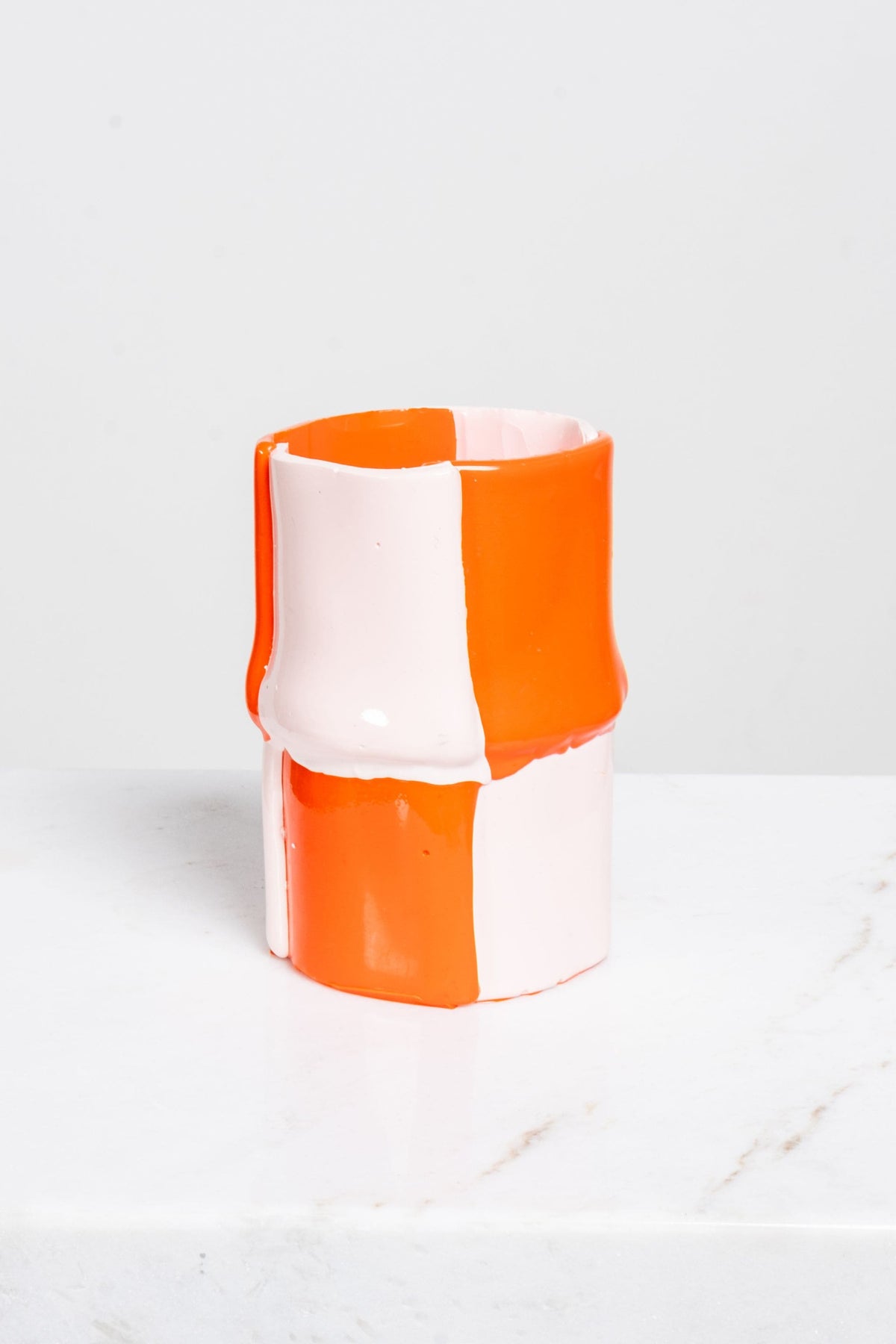 Bamboo Vase (Small), Matte Orange and Pastel Pink