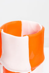 Bamboo Vase (Small), Matte Orange and Pastel Pink