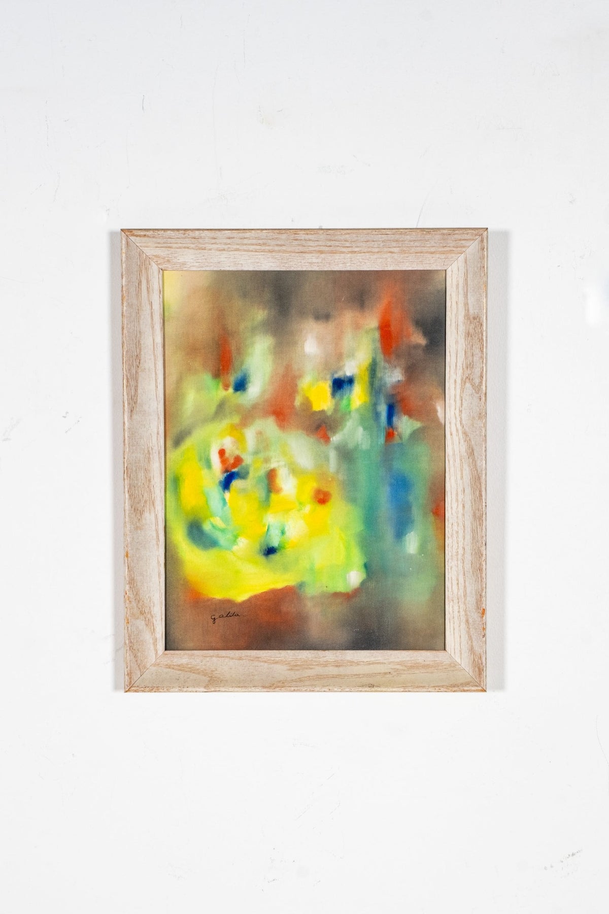 Bright Abstract Painting In Rustic Wood Frame