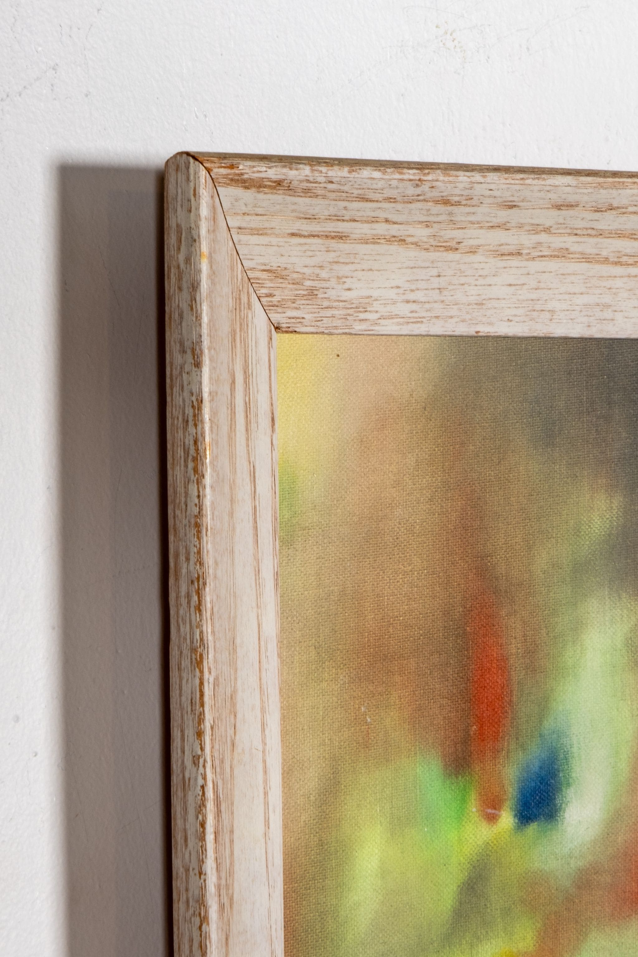 Bright Abstract Painting In Rustic Wood Frame