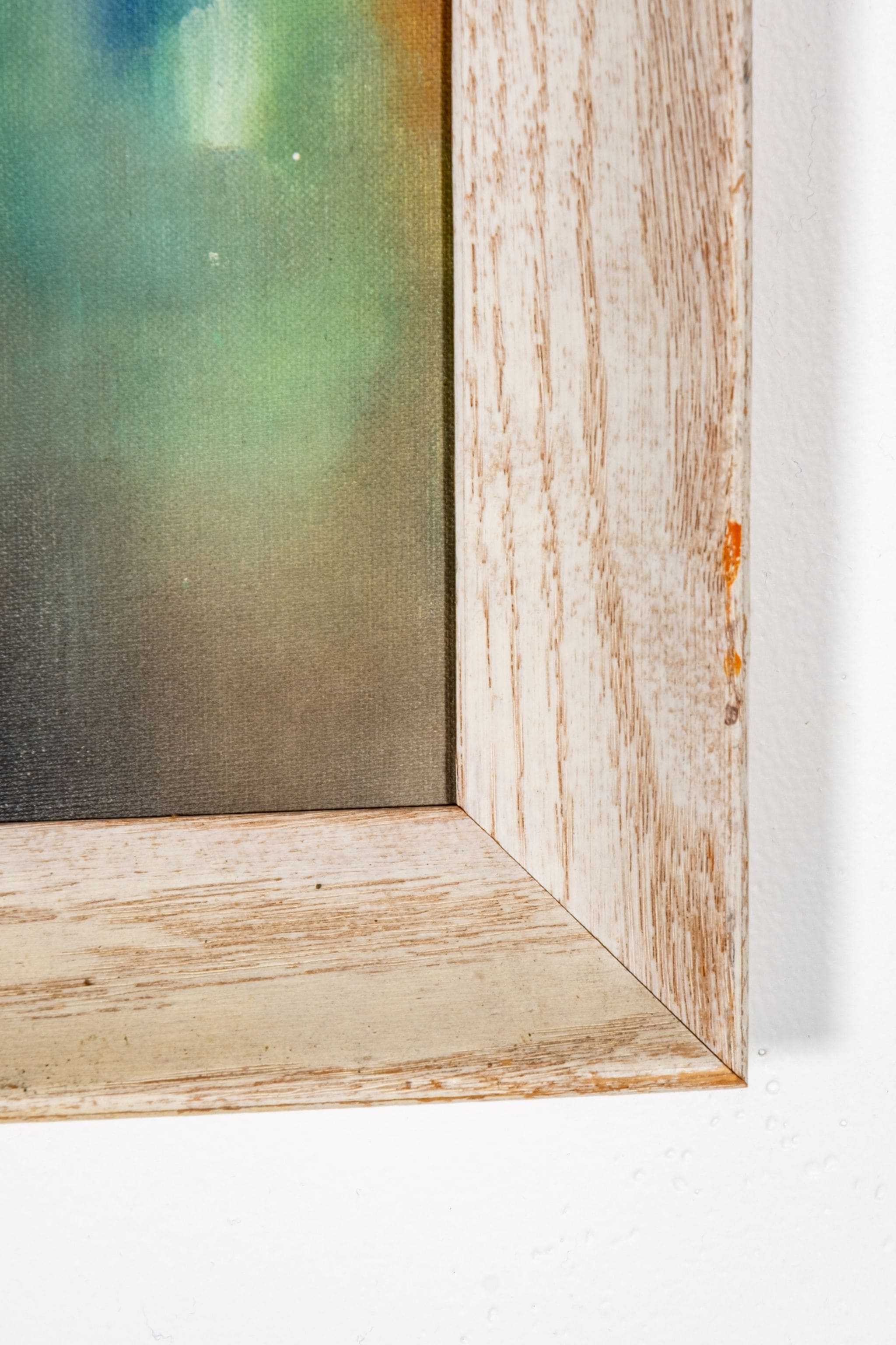 Bright Abstract Painting In Rustic Wood Frame