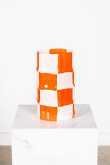 Bamboo Vase (Large), Matte Orange and Pastel Pink