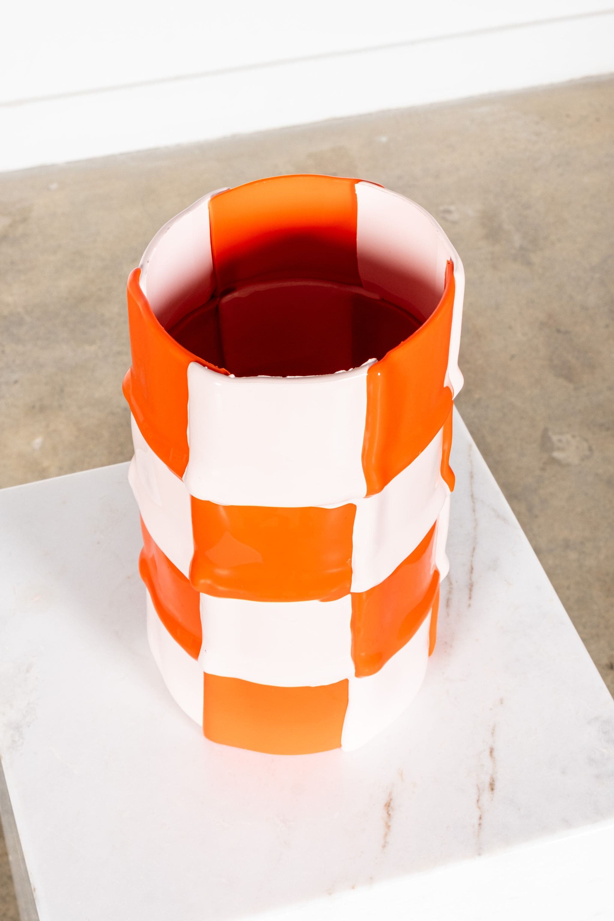 Bamboo Vase (Large), Matte Orange and Pastel Pink