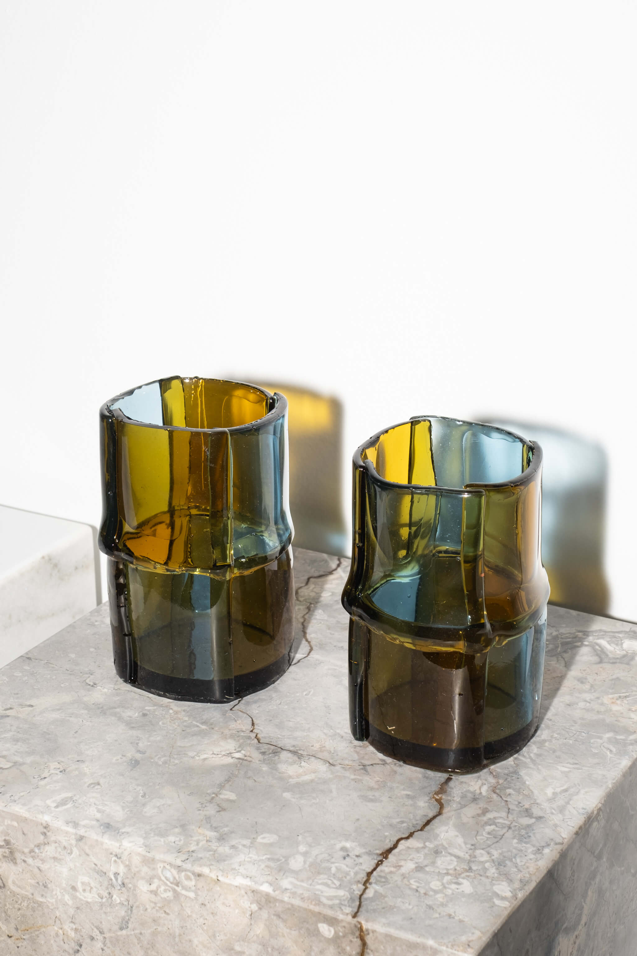 Bamboo Vase (Small), Clear Amber and Light Blue