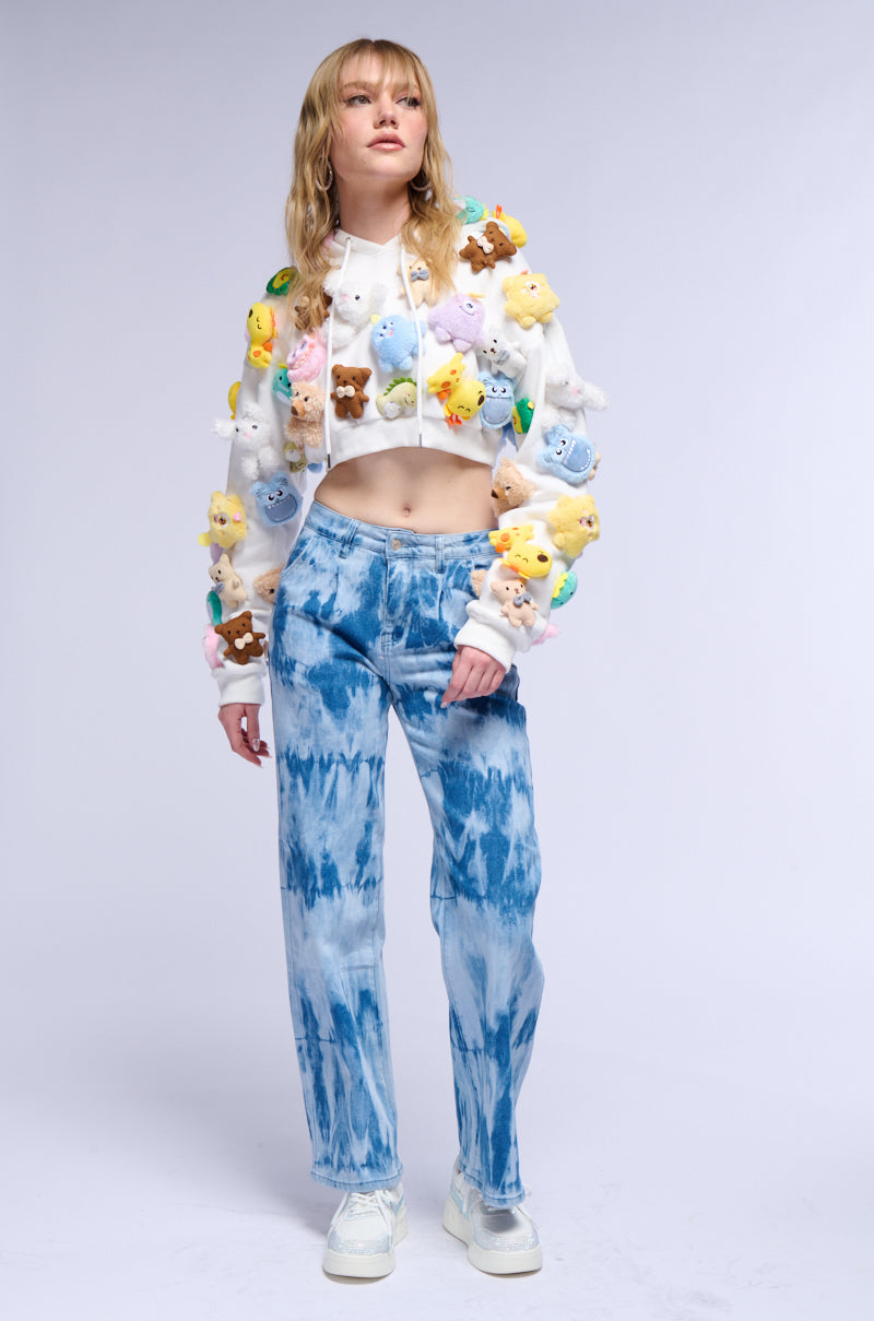 DENIM DYE AWAY ACID WASHED PLEATED WIDE LEG JEAN