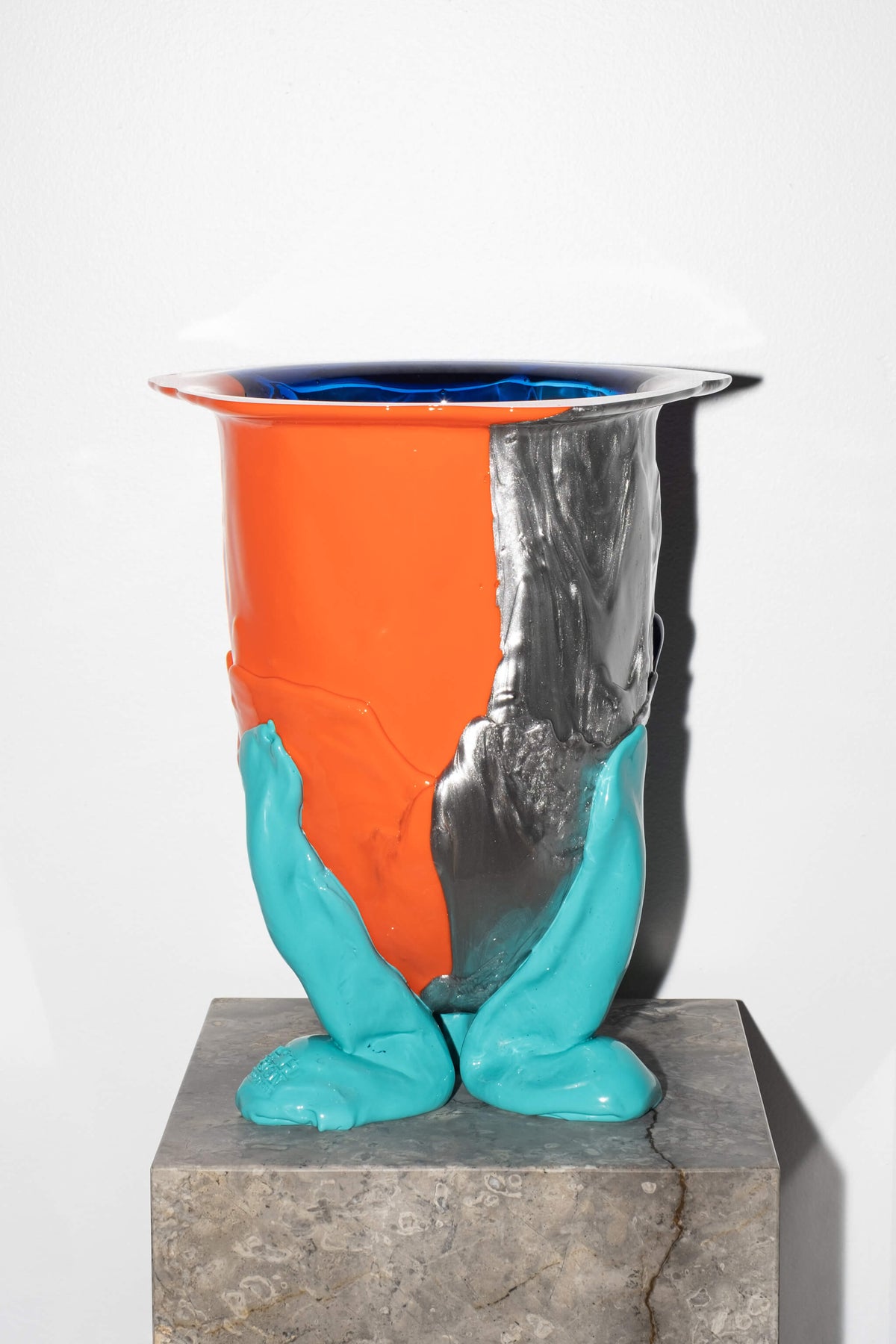 Amazonia Vase (Large), Silver and Matte Orange, Turquoise Feet