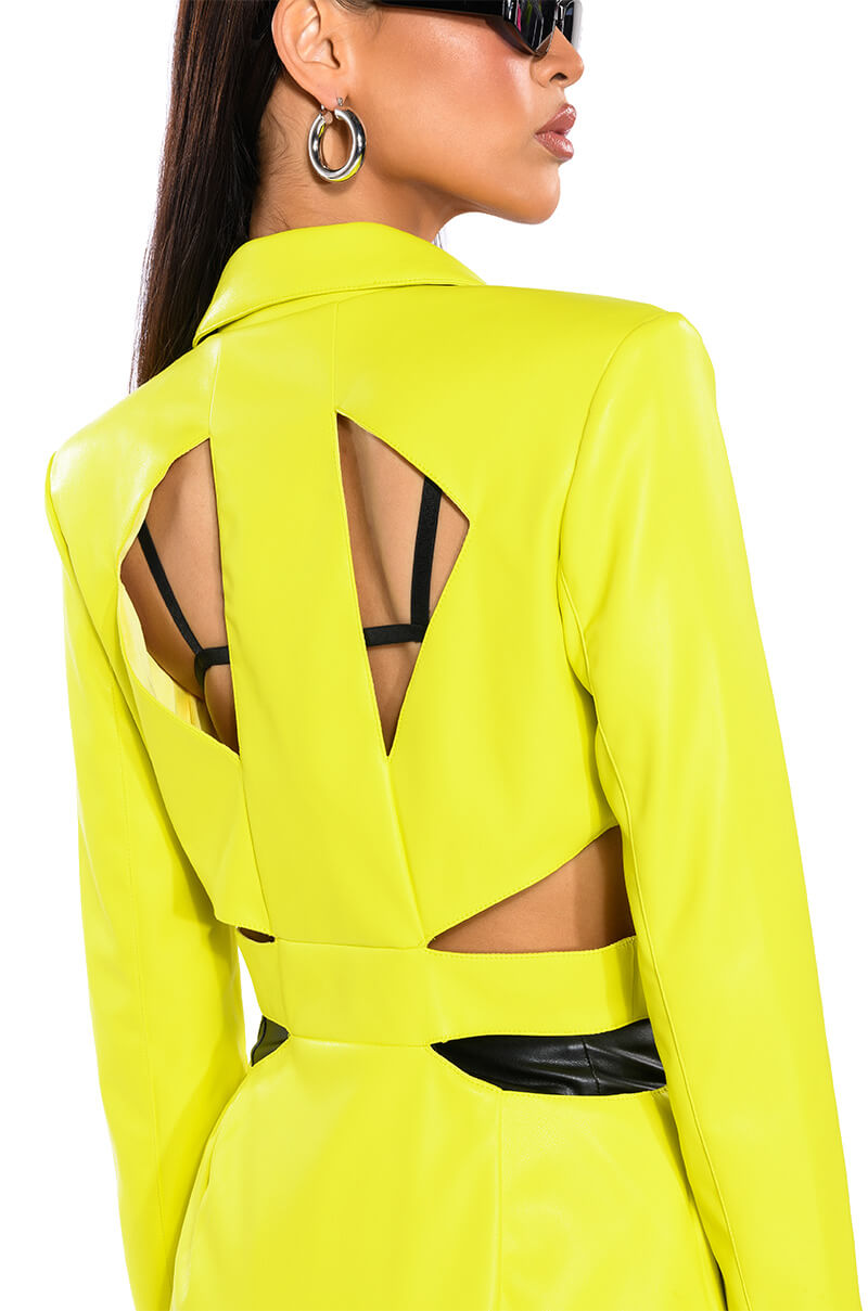 MORE LIFE YELLOW CUT OUT PLEATHER TRENCH